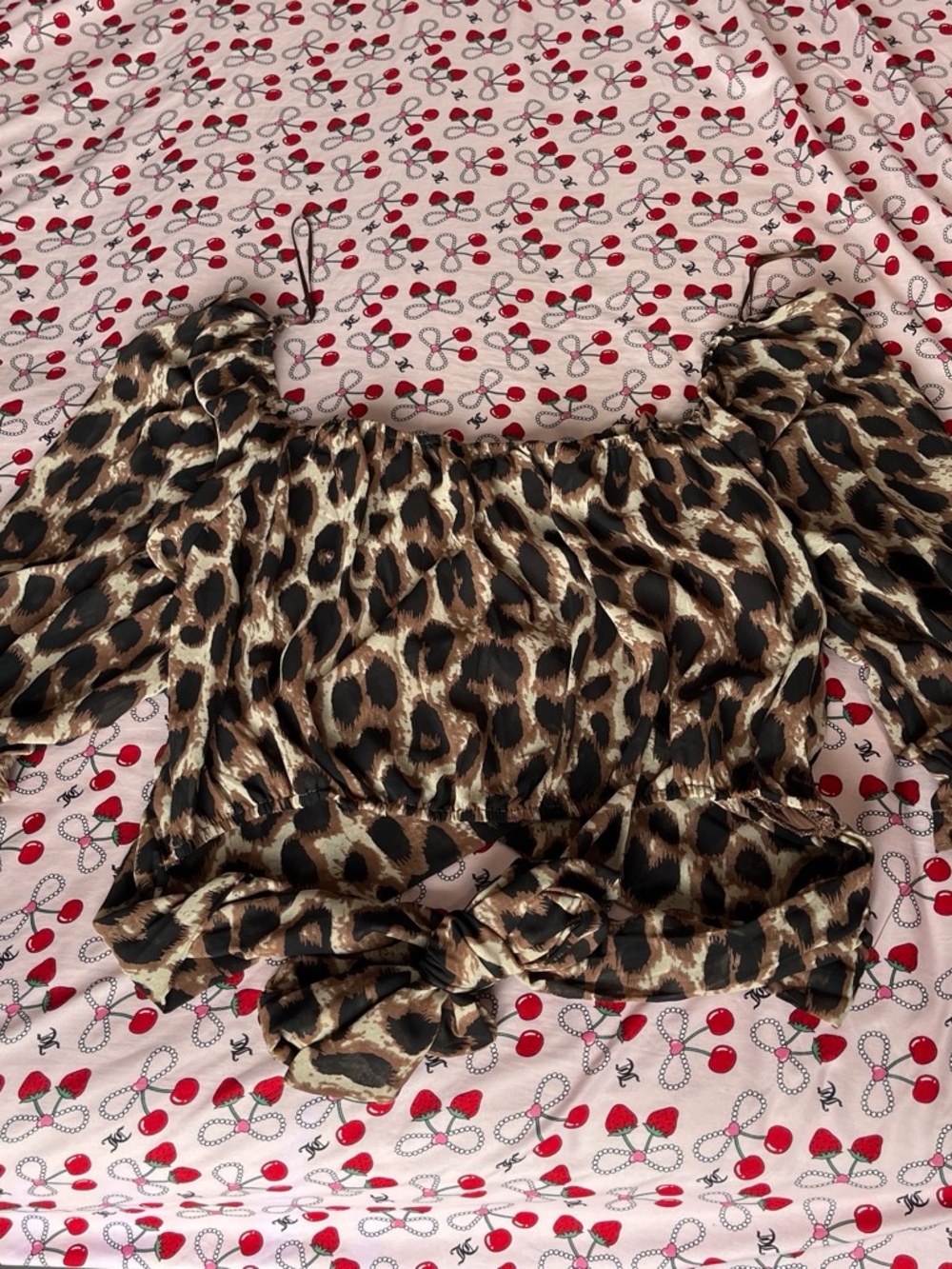 Leopard Print Off-Shoulder Tie-Front Women’s Top - Brown/Black
